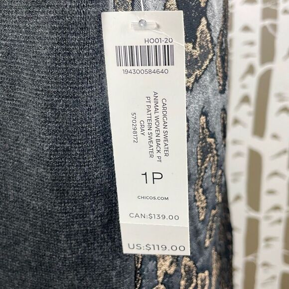 NWT Chico’s Animal Woven Back Cardigan Sweater M Petite - Picture 6 of 9